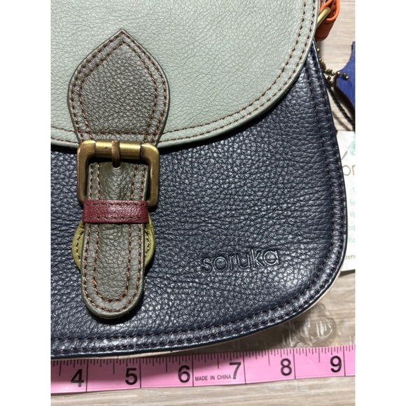 Soruka Leather Colorblock Crossbody Bag Adjustable Strap Sustainable - Picture 2 of 9